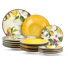 Lade das Bild in den Galerie-Viewer, VELA ZAGARA 18-Piece Mediterranean Lemon Porcelain Stoneware Dinner Set for 6.
