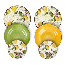 Lade das Bild in den Galerie-Viewer, VELA ZAGARA 18-Piece Mediterranean Lemon Porcelain Stoneware Dinner Set for 6.
