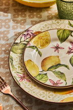 VELA ZAGARA 18-Piece Mediterranean Lemon Porcelain Stoneware Dinner Set for 6.
