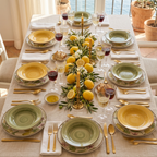 VELA ZAGARA 18-Piece Mediterranean Lemon Porcelain Stoneware Dinner Set for 6.