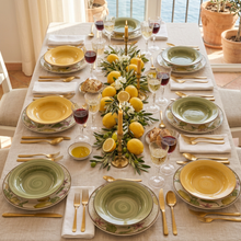 Lade das Bild in den Galerie-Viewer, VELA ZAGARA 18-Piece Mediterranean Lemon Porcelain Stoneware Dinner Set for 6.
