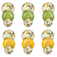 Lade das Bild in den Galerie-Viewer, VELA ZAGARA 18-Piece Mediterranean Lemon Porcelain Stoneware Dinner Set for 6.
