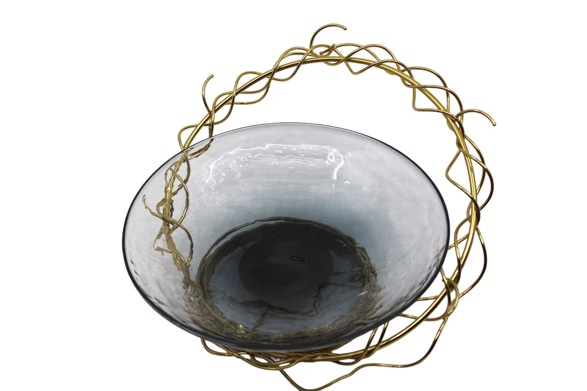 Glass Bowl With Iron Wire Stand.