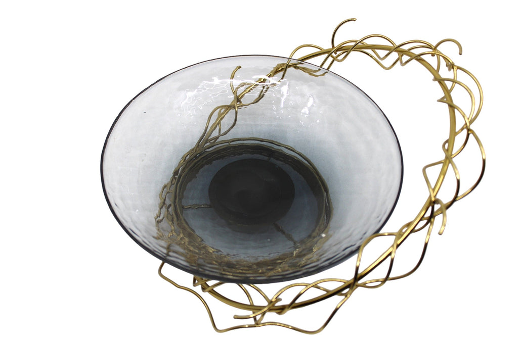 Glass Bowl With Iron Wire Stand.