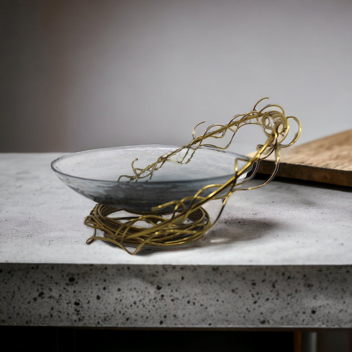 Glass Bowl With Iron Wire Stand.
