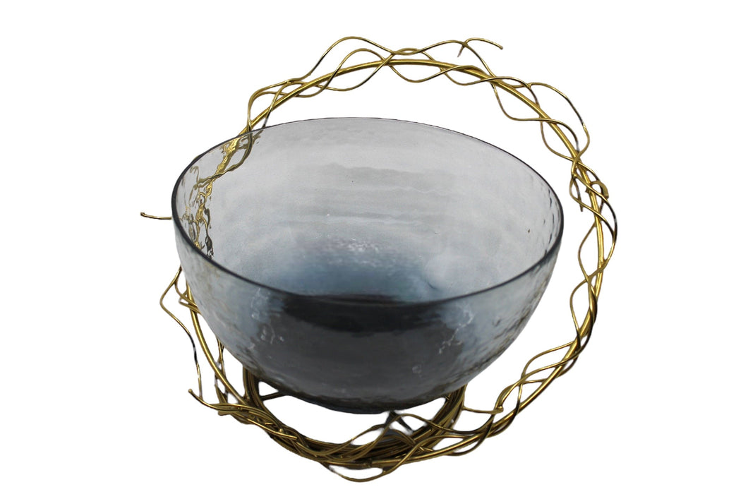 Glass Big Bowl With Iron Wire Stand