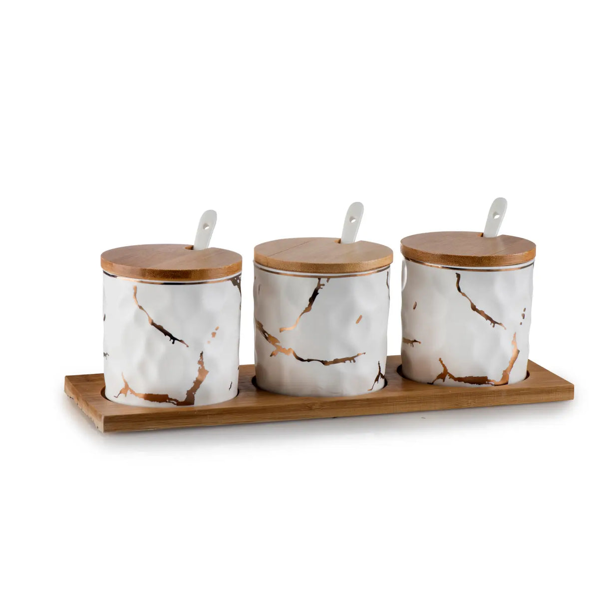 White Porcelaine Canister Set With Gold Design – image 3 | House Art