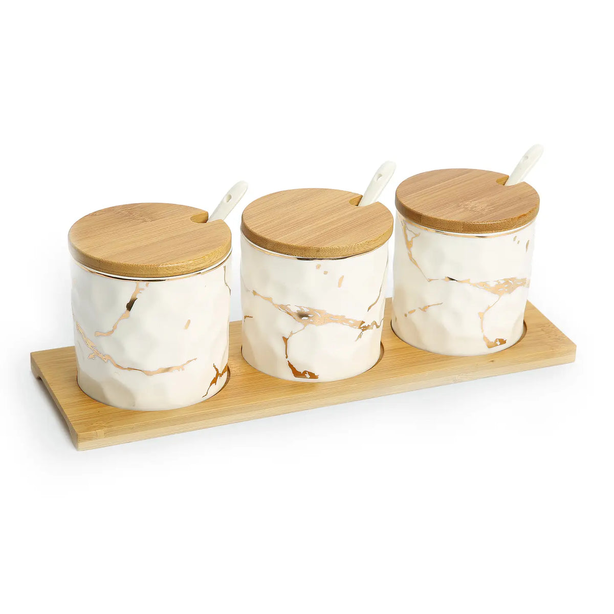White Porcelaine Canister Set With Gold Design | House Art