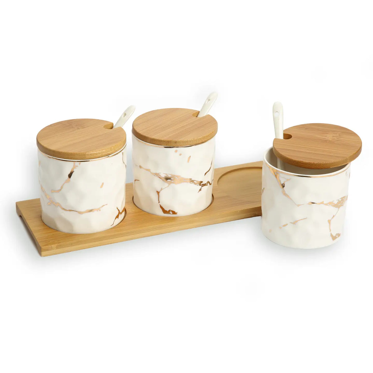 White Porcelaine Canister Set With Gold Design – image 2 | House Art