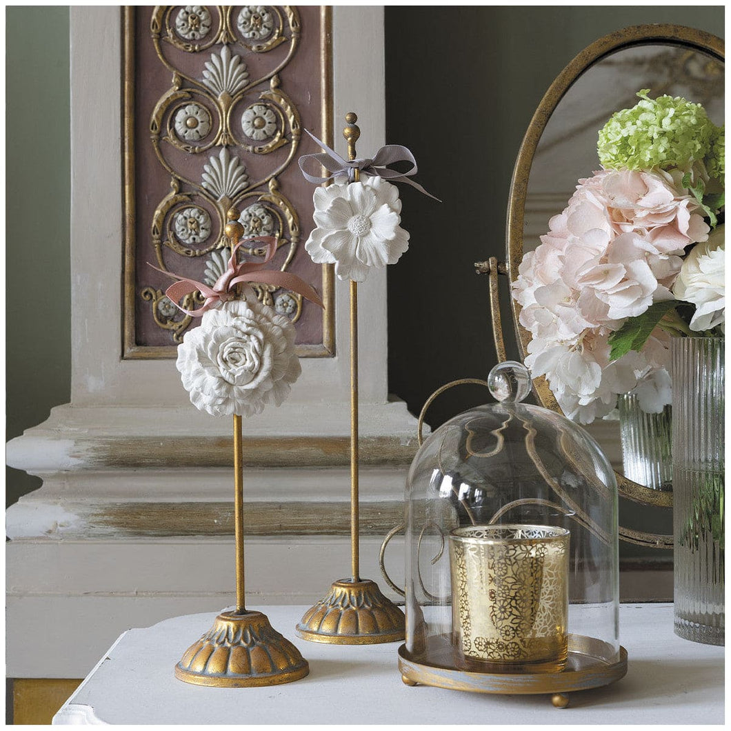 Glasglocke mit Metallsockel Fleur D'Or Kerze