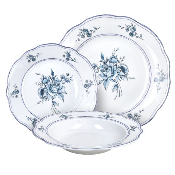CAPPETTATA HERITAGE FLORALS 18-Piece Blue Floral Porcelain Dinner Set for 6.