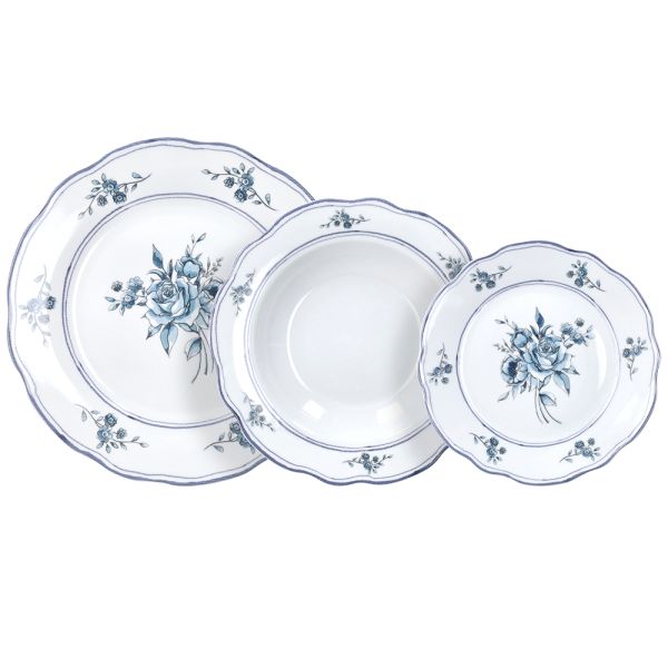 CAPPETTATA HERITAGE FLORALS 18-Piece Blue Floral Porcelain Dinner Set for 6.