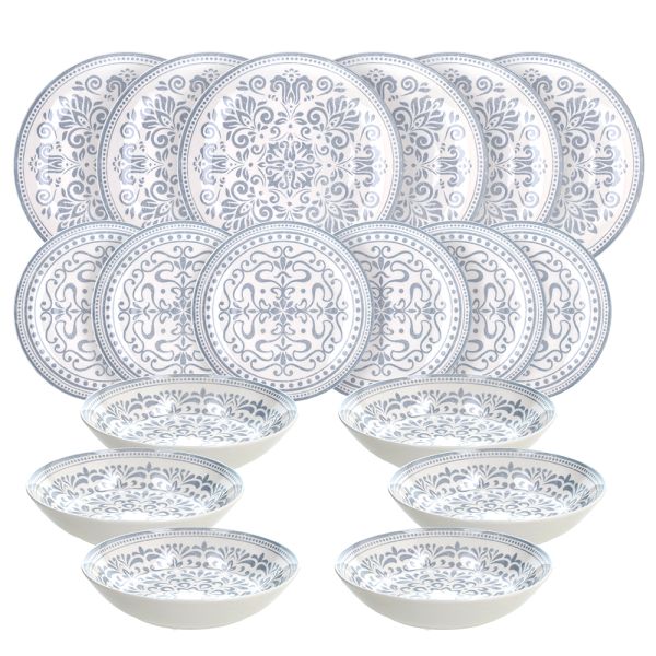 MADISON ARABESQUE 18-Piece Mediterranean Porcelain Dinner Set for 6.