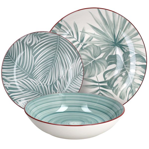 Madison Exotic 18-Piece Tropical Porcelain Dinner Set for 6 | Multicolour Botanical Tableware.