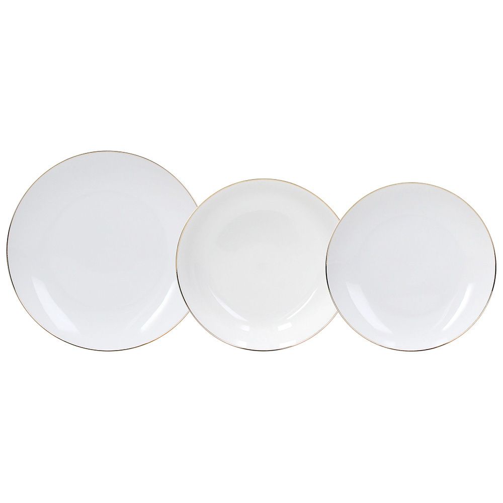 18-Piece White Porcelain Dinner Set with Gold Rim Metropolis | Elegant Tableware for 6.