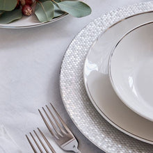 Load image into Gallery viewer, Metropolis 18-Piece White Porcelain Dinner Set with Platinum Rim | Luxury Dinnerware for 6.
