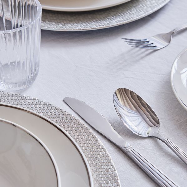 Metropolis 18-Piece White Porcelain Dinner Set with Platinum Rim | Luxury Dinnerware for 6.