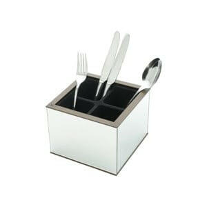 Mirrored wood cutlery support.
