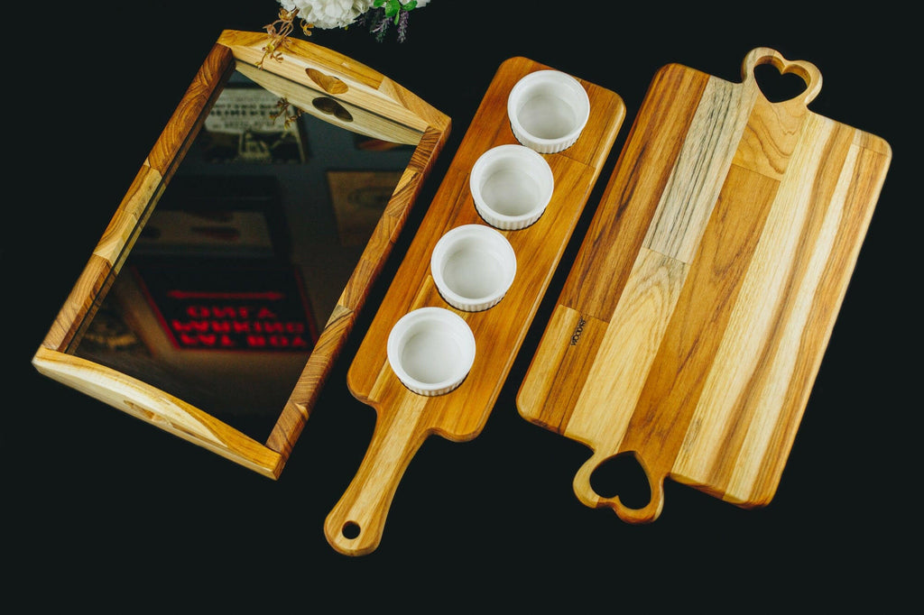 Teak Wood Mirrored Tray 36x23x7cm.