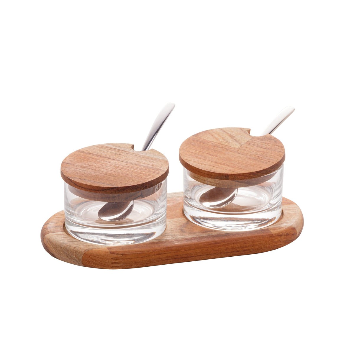Wooden Support Double Bowl 24x13x8cm.