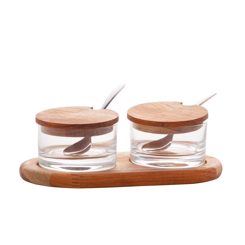 Wooden Support Double Bowl 24x13x8cm.