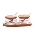 Wooden Support Double Bowl 24x13x8cm.