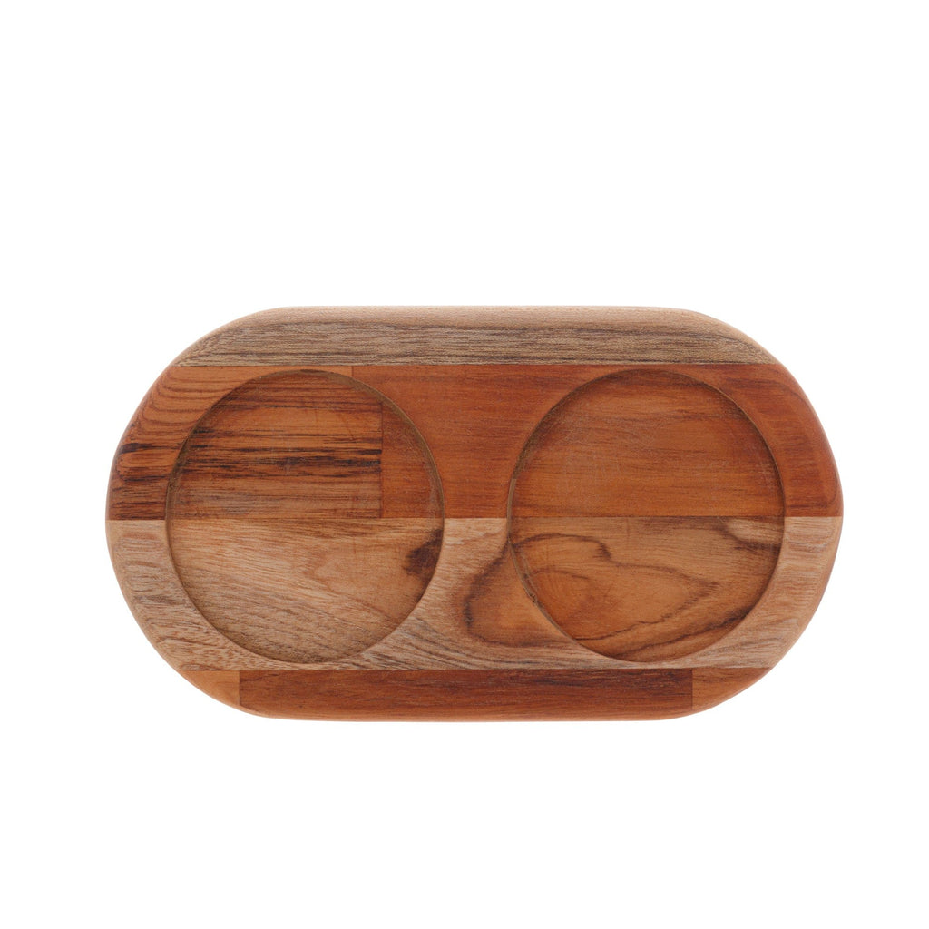 Wooden Support Double Bowl 24x13x8cm.