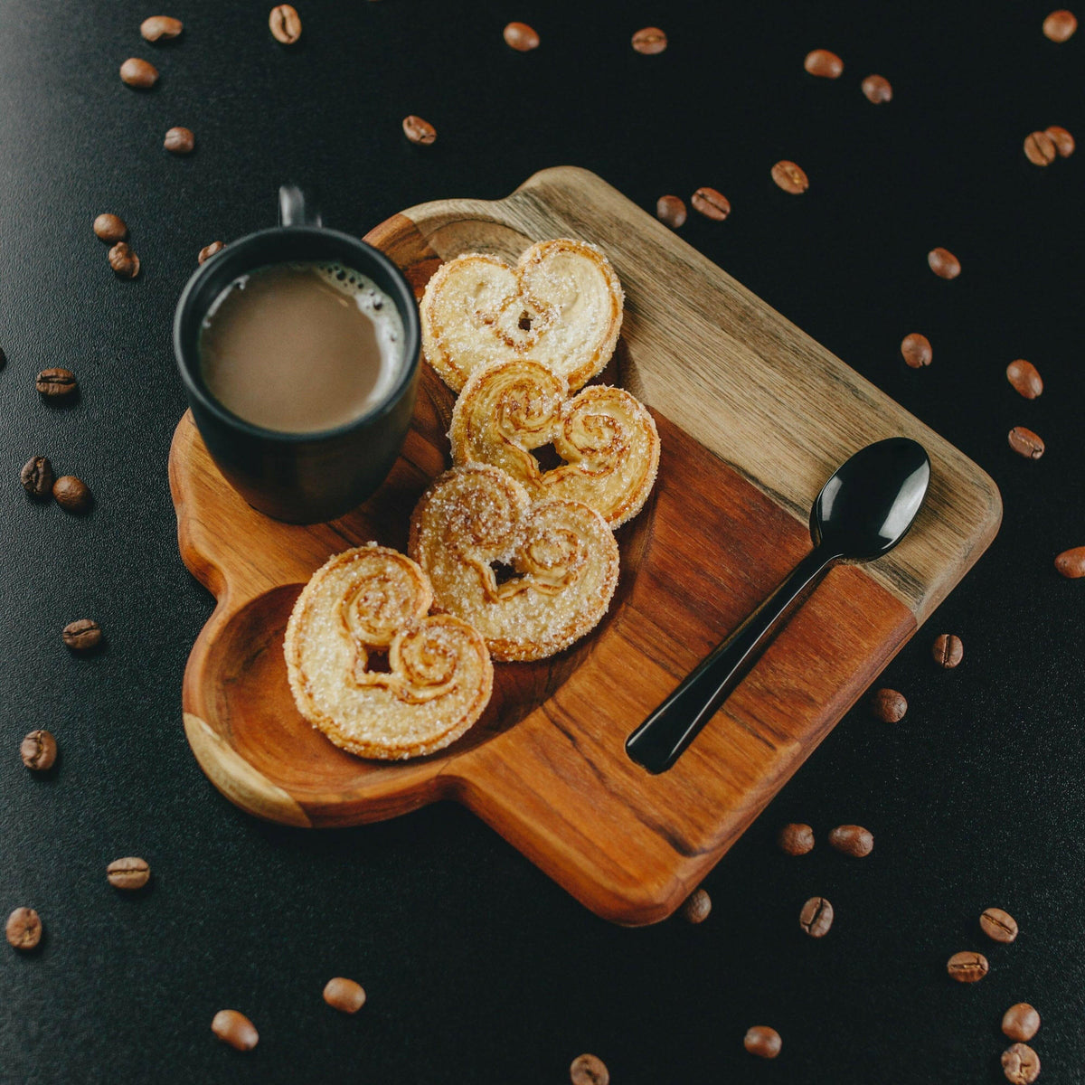 Porcelain Coffee Cup 93ml on a wooden tray 17x16x8cm.