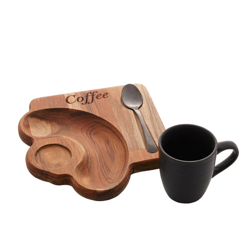 Porcelain Coffee Cup 93ml on a wooden tray 17x16x8cm.