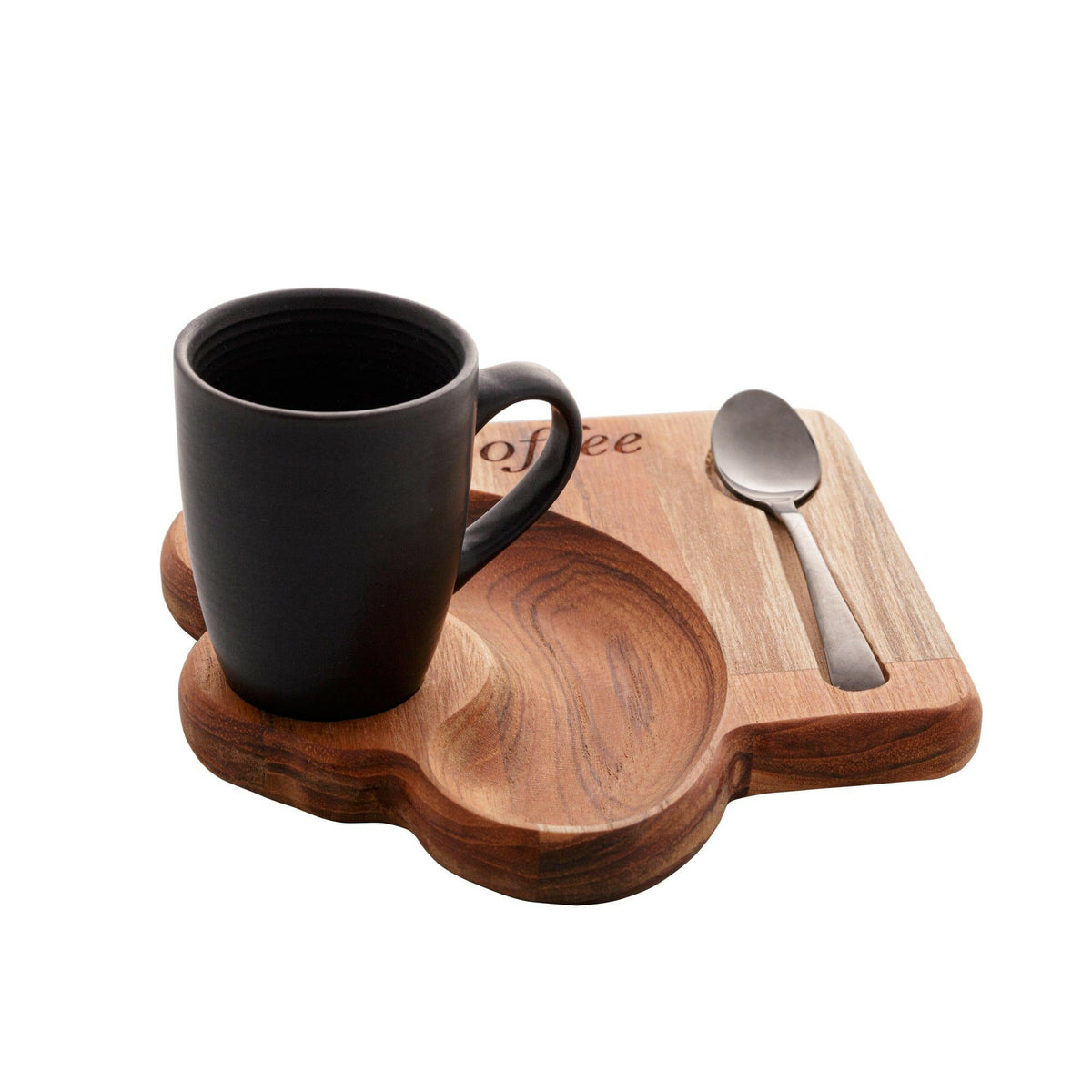 Porcelain Coffee Cup 93ml on a wooden tray 17x16x8cm.