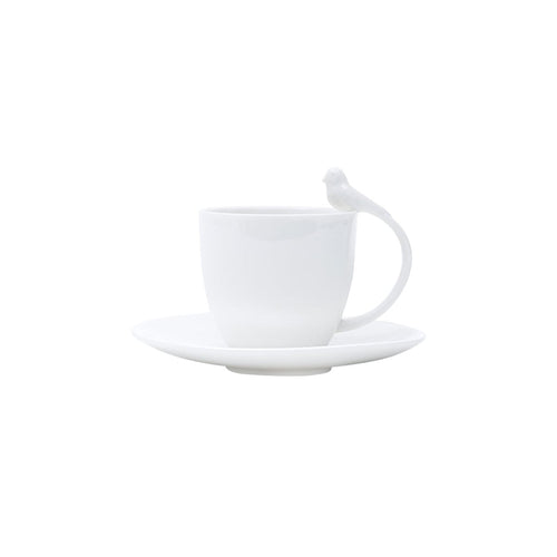 Set of 6 White Birds Cup and Saucer 85ml.