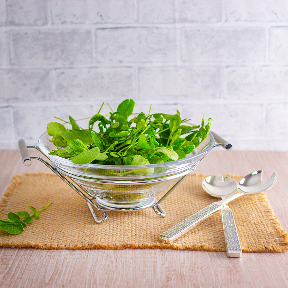 Stainless Steel Support/Glass Serving Salad Bowl 34x28x14cm.