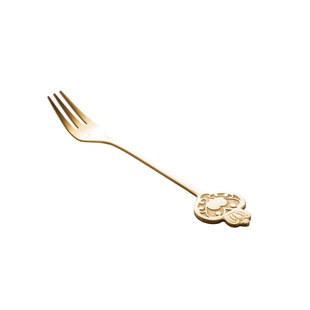 Set of 4 Stainless Steel Gold Key Cake Forks