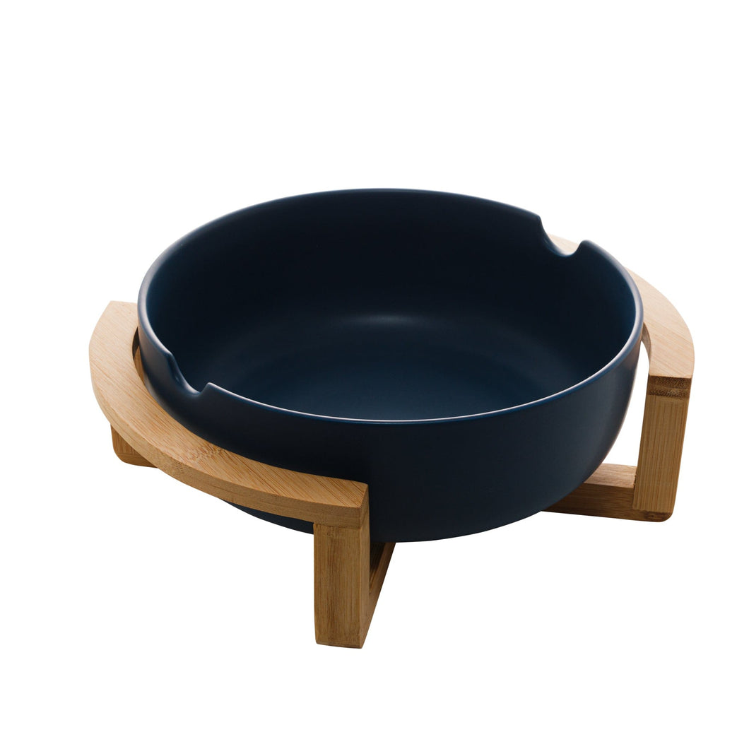 Porcelaine Blue Bowl with Wooden Support  26x22x11cm