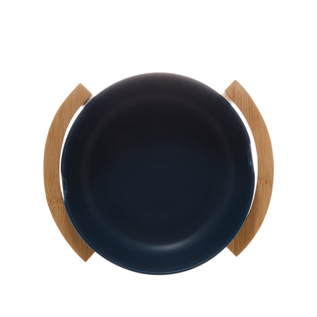 Porcelaine Blue Bowl with Wooden Support  26x22x11cm.