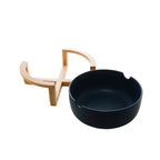 Porcelaine Blue Bowl with Wooden Support  26x22x11cm.