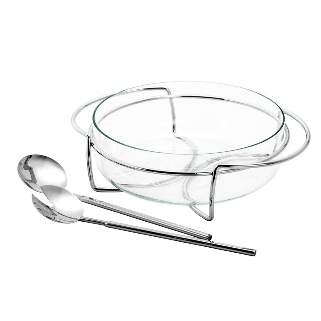 Silver Plated Salad Bowl support with Serving Set 25cm.