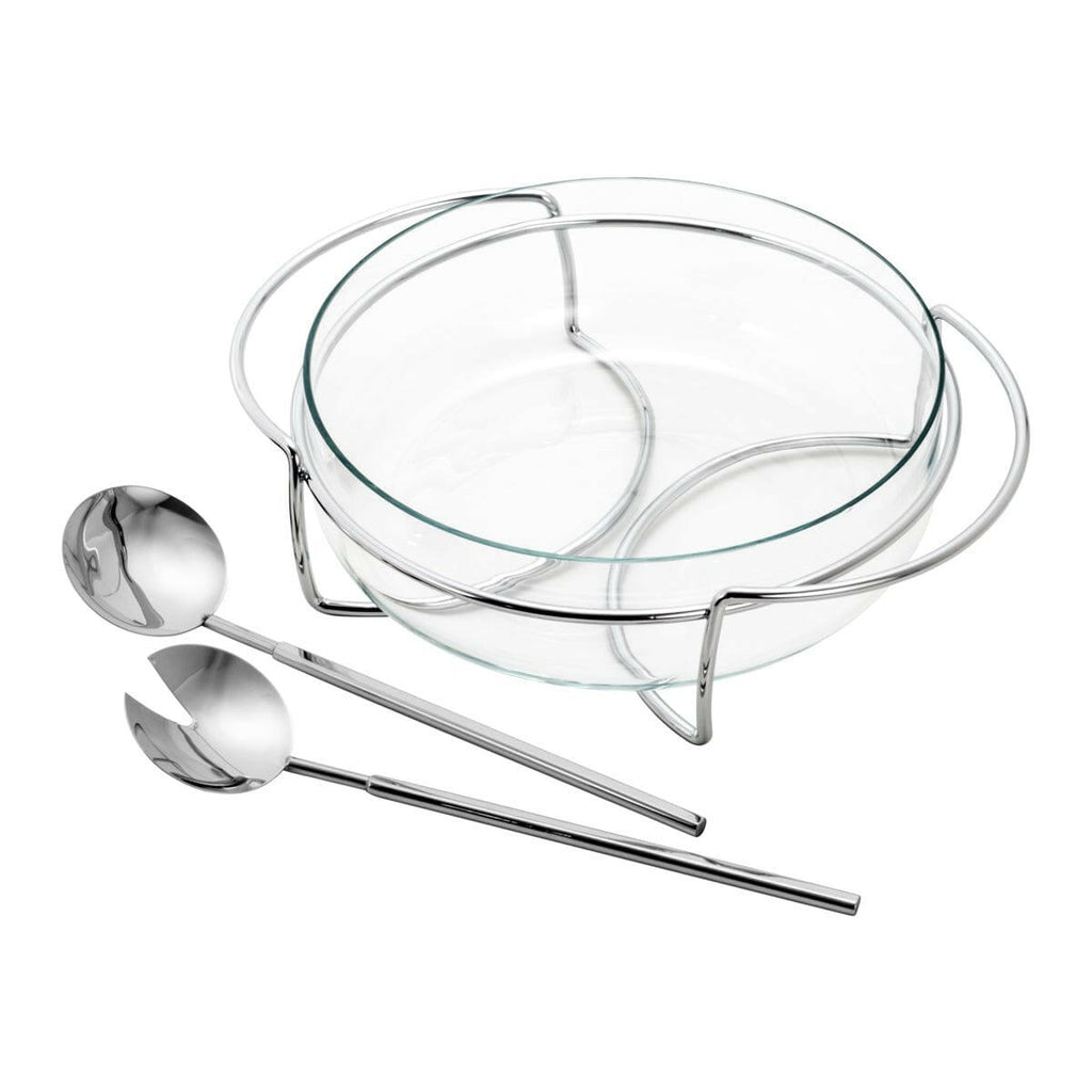 Silver Plated Salad Bowl support with Serving Set 25cm.