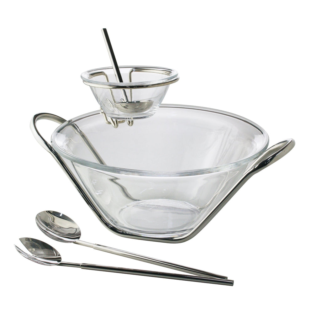 Silver Plated Crystal Salad Bowl Paired with a Sauce Cup and Serving Sets.