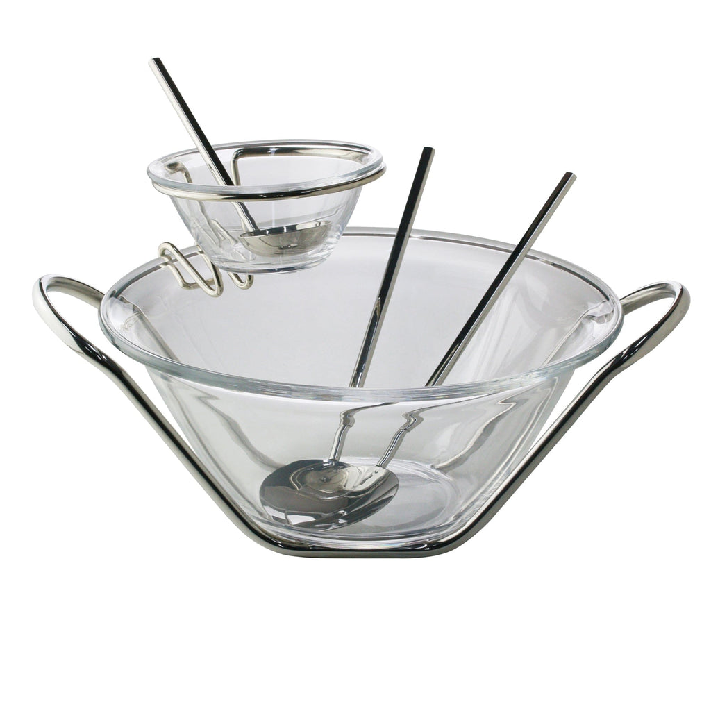 Silver Plated Crystal Salad Bowl Paired with a Sauce Cup and Serving Sets.