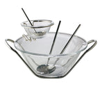 Silver Plated Crystal Salad Bowl Paired with a Sauce Cup and Serving Sets.