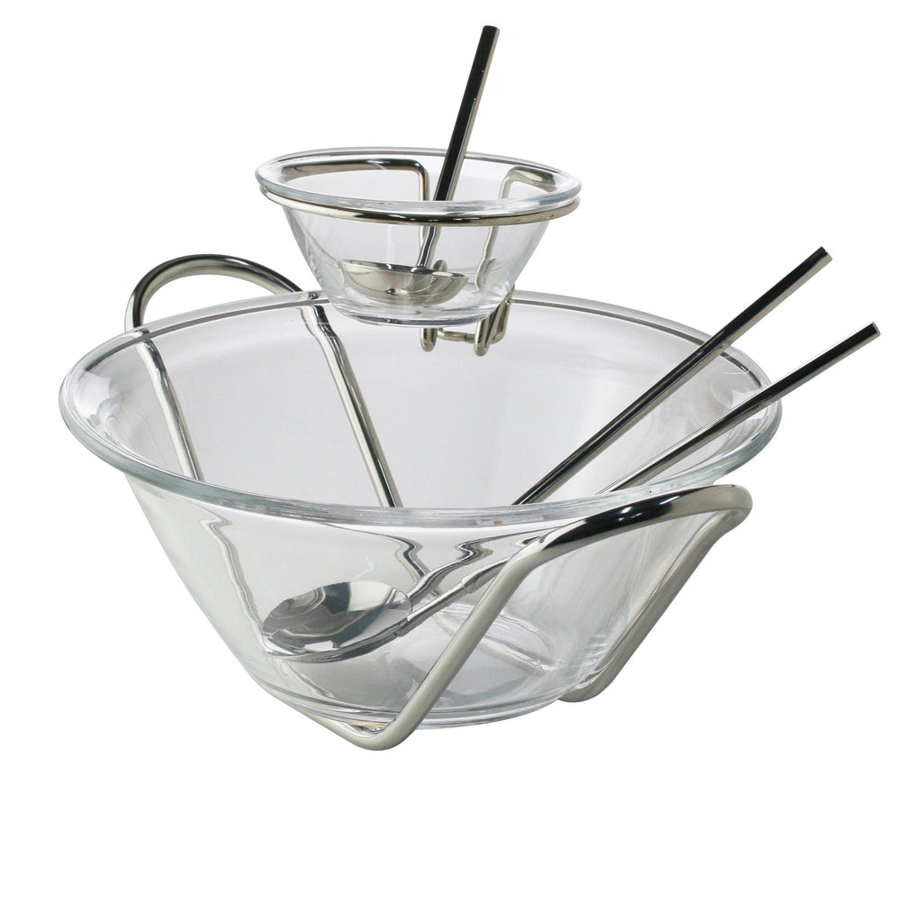 Silver Plated Crystal Salad Bowl Paired with a Sauce Cup and Serving Sets.