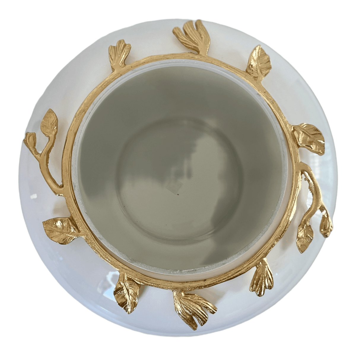 White Glass Centrepiece With Gold Leaves.