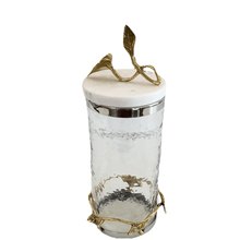 Charger l&#39;image dans la galerie, Boîte en verre avec motif feuille et couvercle en marbre
