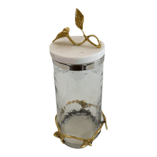 Charger l&#39;image dans la galerie, Boîte en verre avec motif feuille et couvercle en marbre
