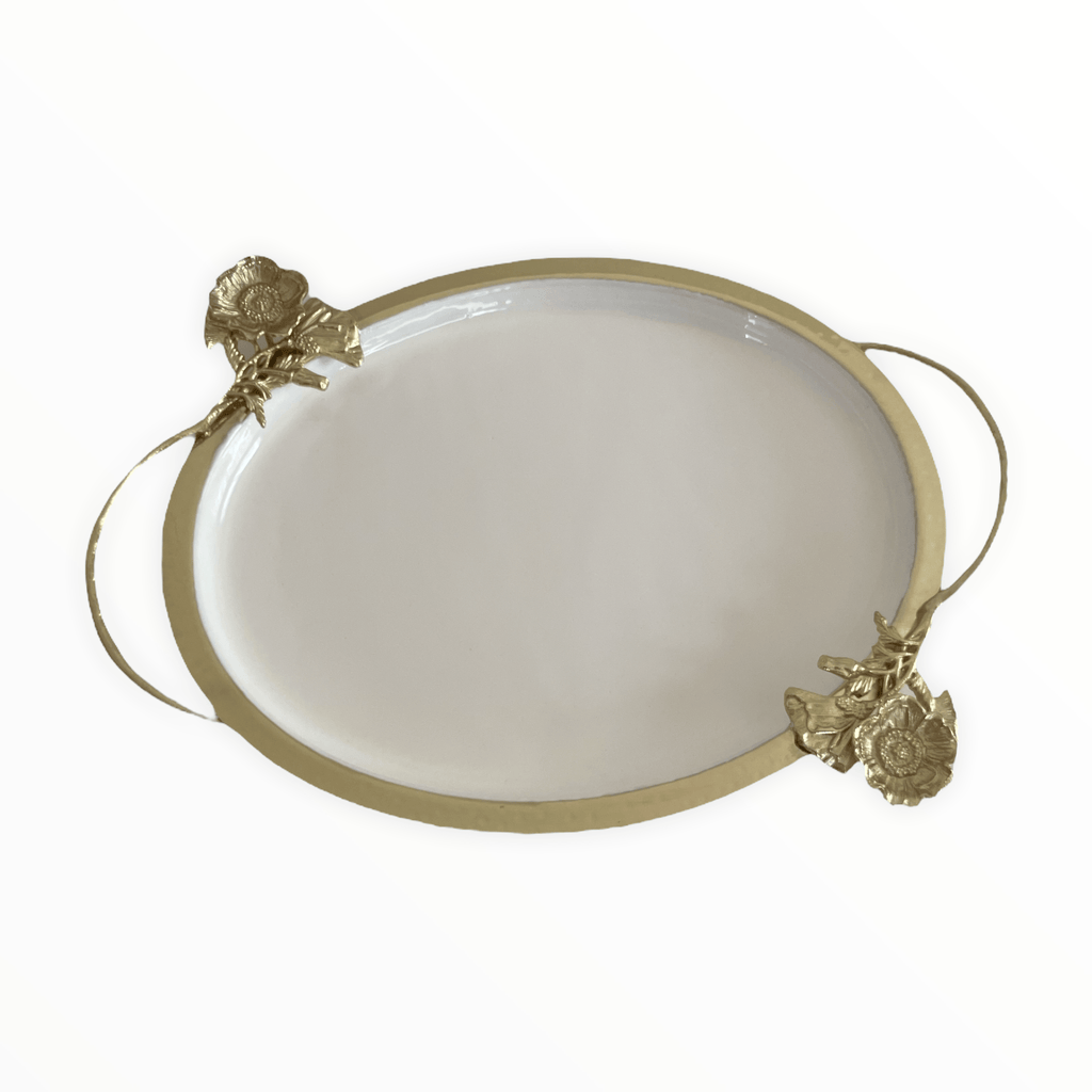 White Tray with Gold Flower Detail.