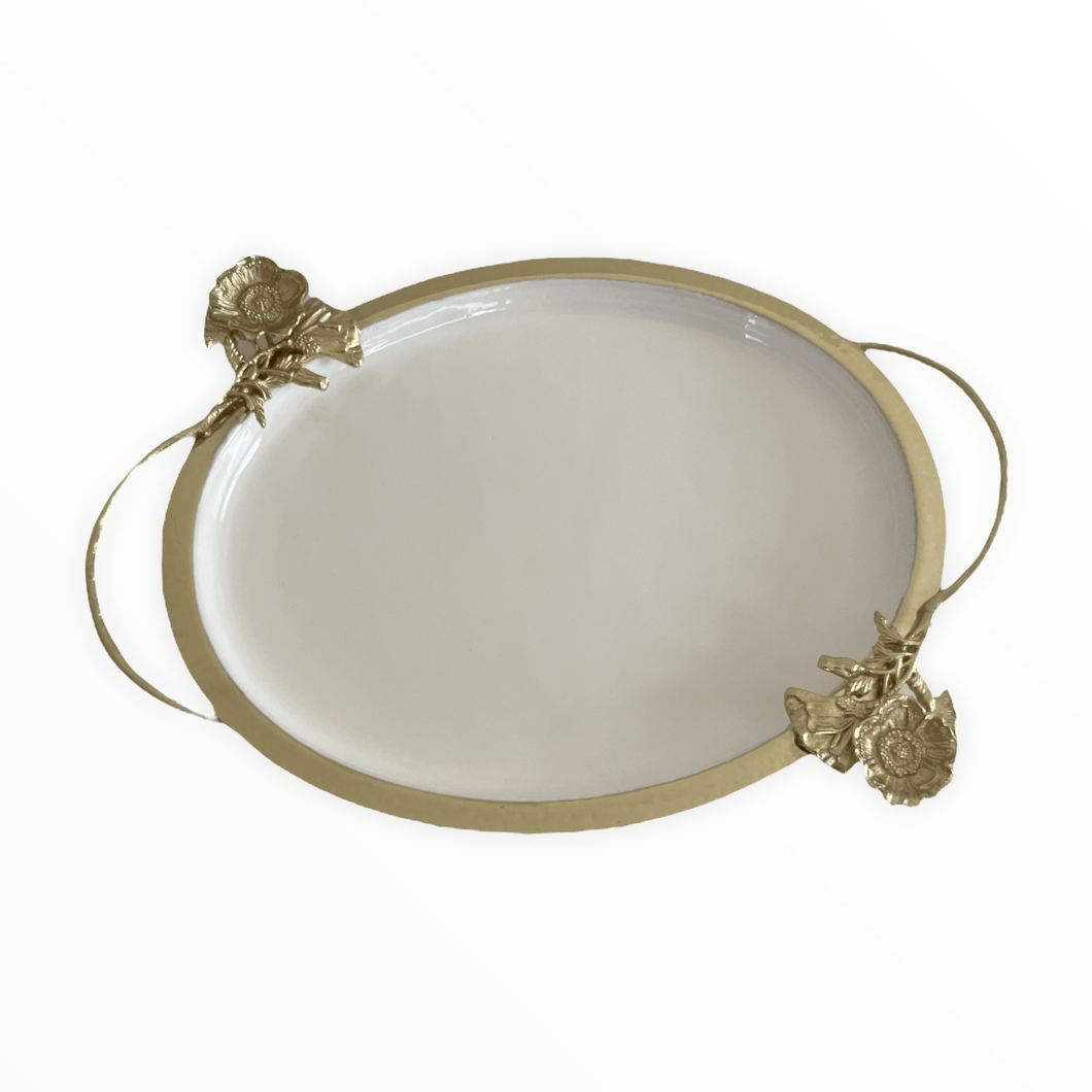 White Tray with Gold Flower Detail